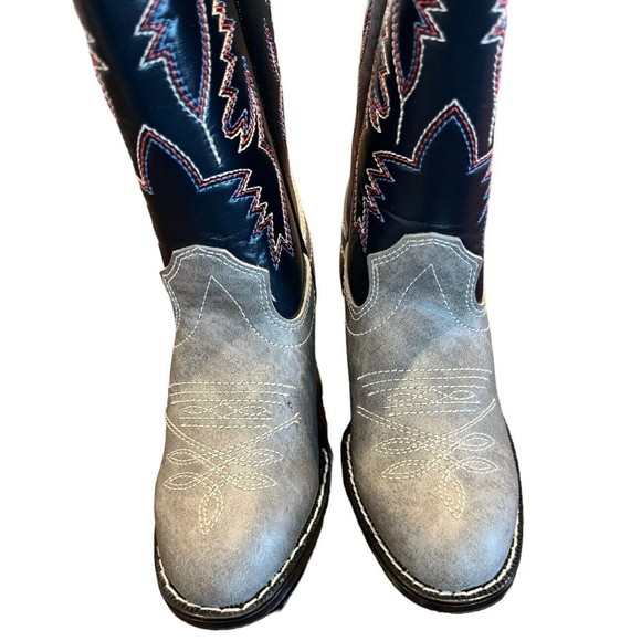 Laredo Cowboy Boots Youth Kids Western Grey Blue Size 9 1/2 MB13 - Picture 3 of 7